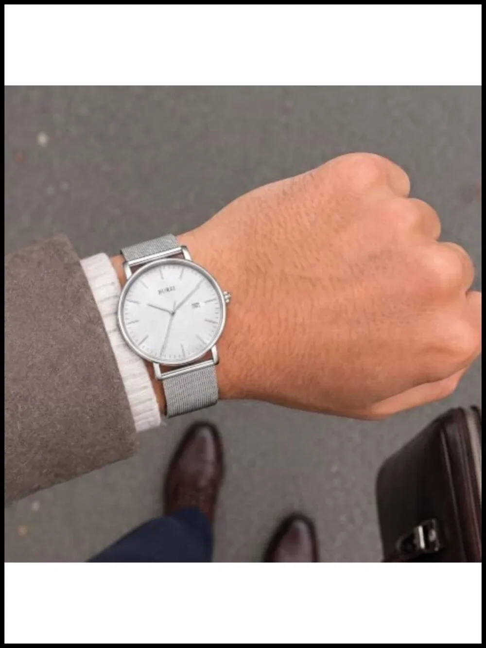 Men's Thin Analog Quartz Watch Stainless Steel Mesh Band Minimalist
